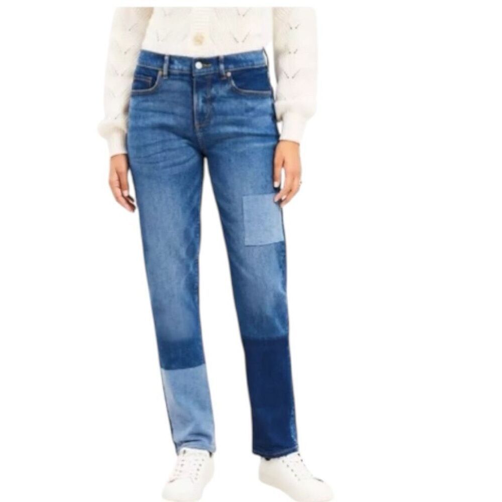 Loft Patchwork Girlfriend Blue Jeans in Classic Mid Wash Style # 766916￼